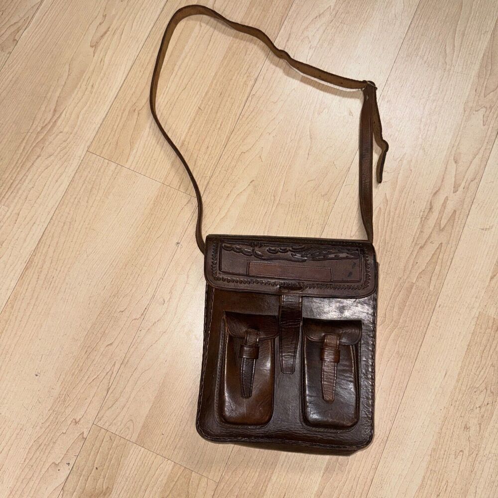 Vintage Embossed Leather Handmade Bag Back Pack Rucksack Travel bag Unbranded